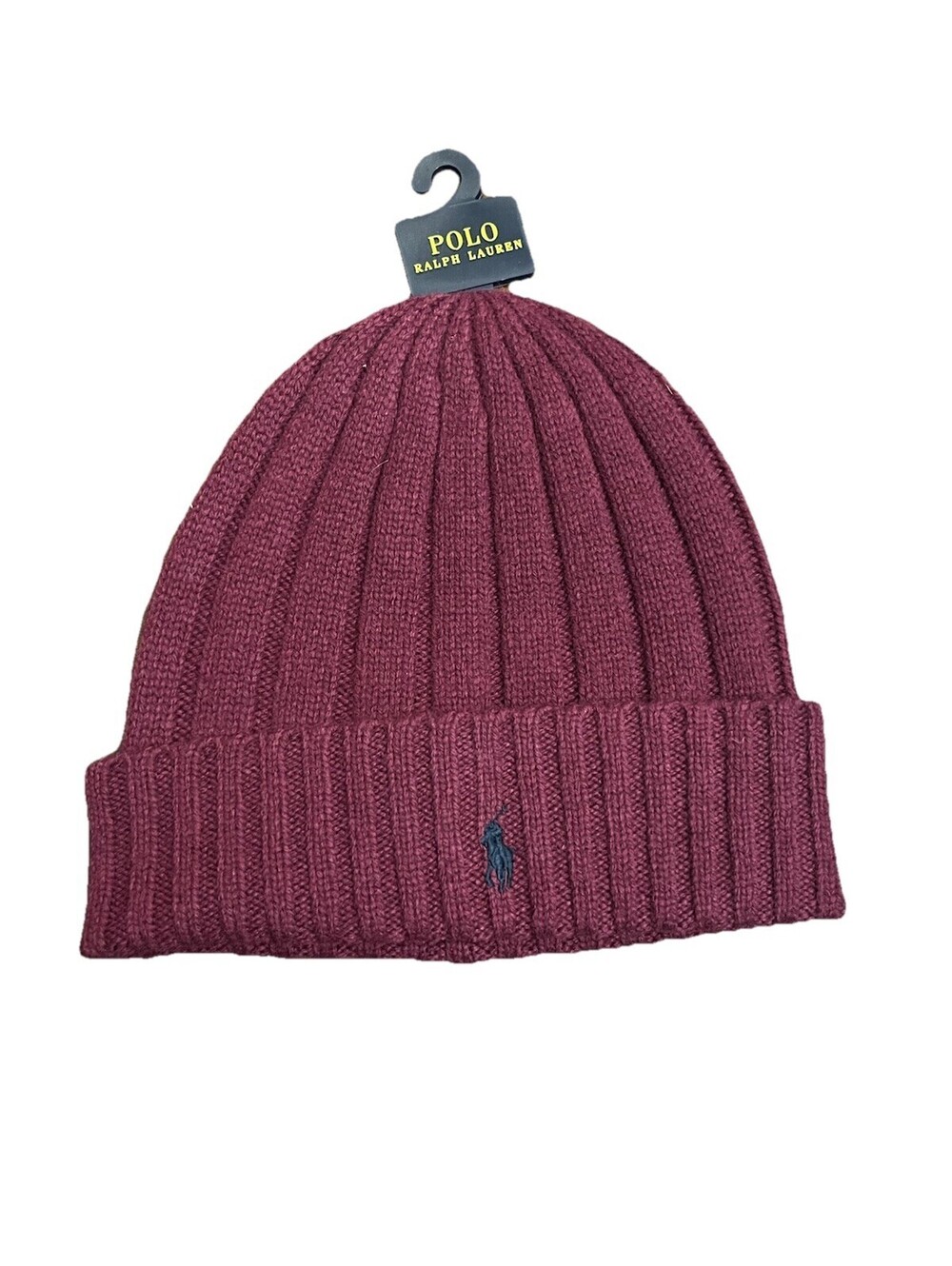Polo Ralph Lauren Mens Signature Cuffed Beanie Ribbed Burgundy Wool Blend New